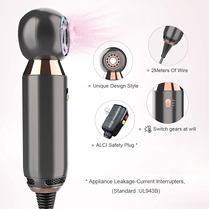 Portable Hair Dryer - 800W Constant Heat Control Hairdryer Protect Hair with ALCI Safety Plug High Airflow Lightweight Mini Blow Dryer for Home Hotel and Travel