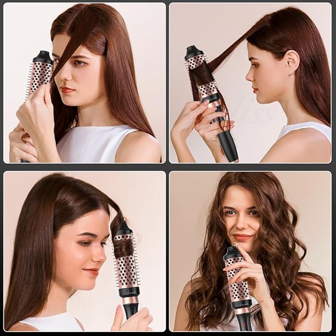 ISAGIY 3-in-1 Electric Hair Curling Irons with Detachable Head Thermal Brush Set for Voluminous Style Non-Blowing Heated Round Brush with Adjustable Temp