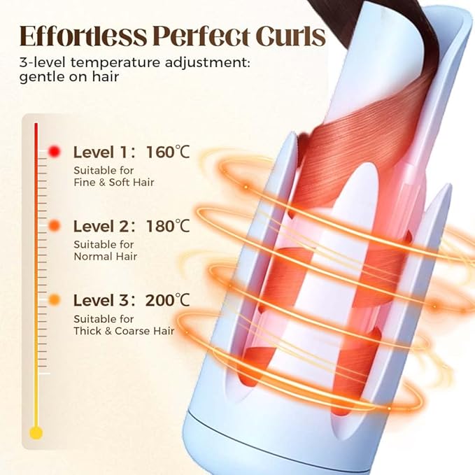 Fully Automatic Lazy Curling Stick2026 New Electric Rotary Curler32mm Rotating Curling Iron with 3 TemperaturesFast Heating Curler Tongs Anti-Scald Hair Wand Gift for Long Hair (Purple)