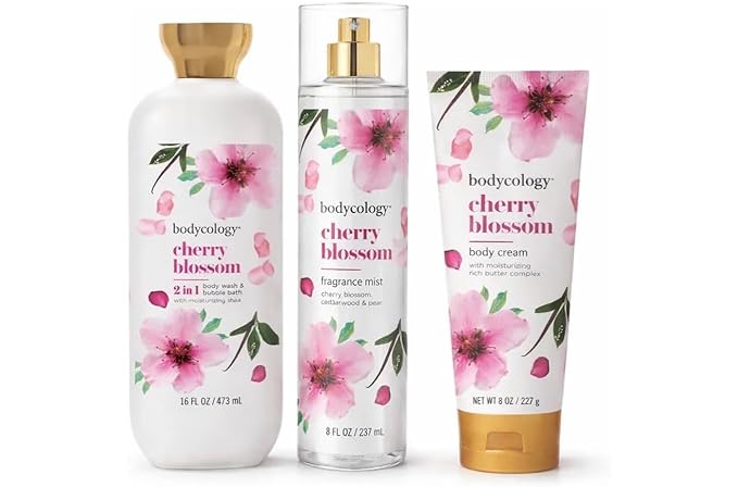 Cherry Blossom Collection – 2-in-1 Body Wash &amp Bubble Bath Fragrance Mist Body Cream – Choose one or the 3-Piece Set (Cherry Blossom 3-Piece Set)