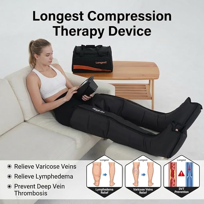 LONGEST Lymphedema Pumps Legs Foot Air Compression Therapy Boots Lymphatic Leg Recovery Compression System Pressotherapy for Swelling Circulation &amp Pain Medium