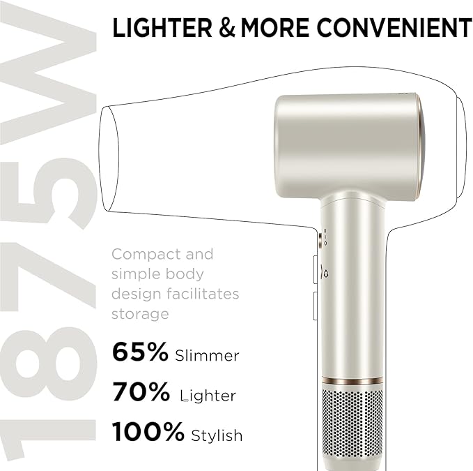 PARWIN PRO BEAUTY Air-Sonic Hair Dryer with Diffuser HD-LED Display &amp 110 000 RPM High Speed Ionic Blow Dryer 1 1/4 Inch Left &amp Right Air Auto-Wrap Curlers Champagne Silver Professional Ve