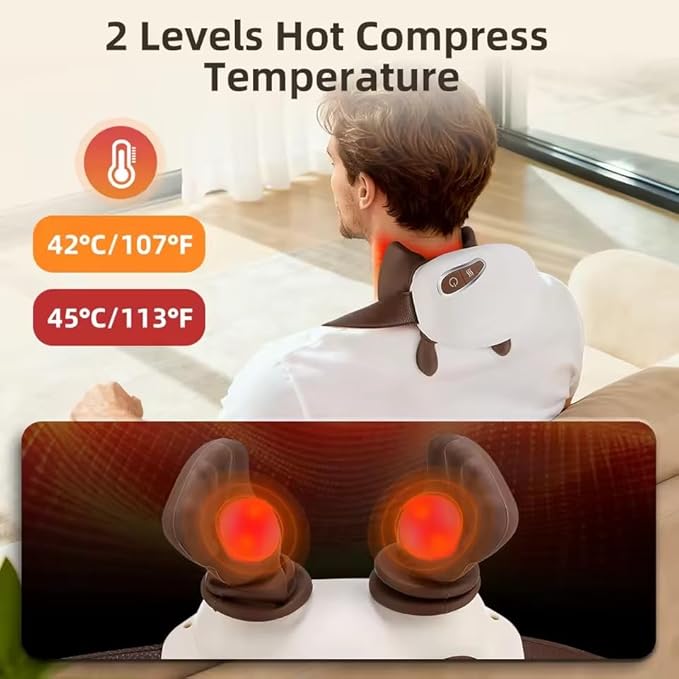 Bionic Heated Massager Portable Shiatsu Neck and Back Massager Electric Deep Tissue 4D Kneading Massage Simulated Human Hand Design for Pain Relief and Muscle Relax (Beige)