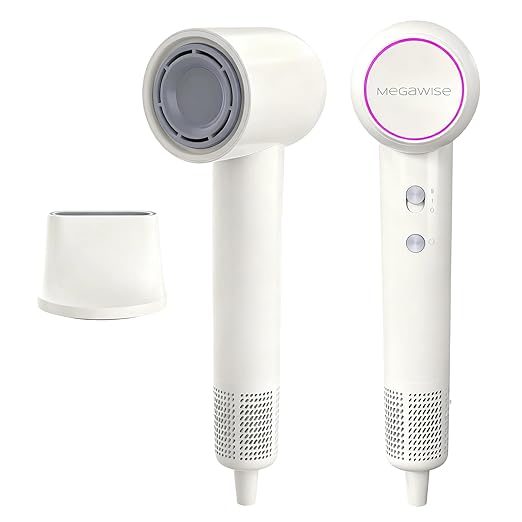 MEGAWISE Professional Ionic Hair Dryer with Diffuser High-Speed Ionic Low Noise Blow Dryer for Fast Drying 4 Temps/2 Speeds Lightweight Hairdryer with Concentrator Nozzle for Home Travel