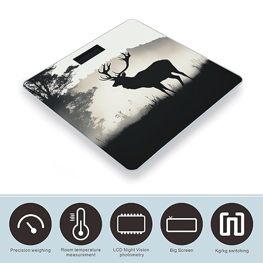 Wildlife Deer Silhouette Bathroom Scale Large LCD Backlight Display Digital Scale Rounded Corners Body Scales Automatic Power On/Off Bathroom Scales for Home Bedrooms