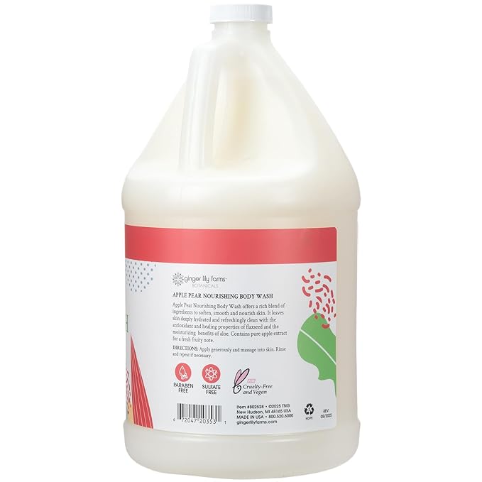 Ginger Lily Farms Botanicals Nourishing Body Wash 100% Vegan &amp Cruelty-Free Apple Pear Scent 1 Gallon (Pack of 4)