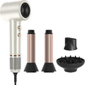 PARWIN PRO BEAUTY Air-Sonic Hair Dryer with Diffuser HD-LED Display &amp 110 000 RPM High Speed Ionic Blow Dryer 1 1/4 Inch Left &amp Right Air Auto-Wrap Curlers Champagne Silver Professional Ve