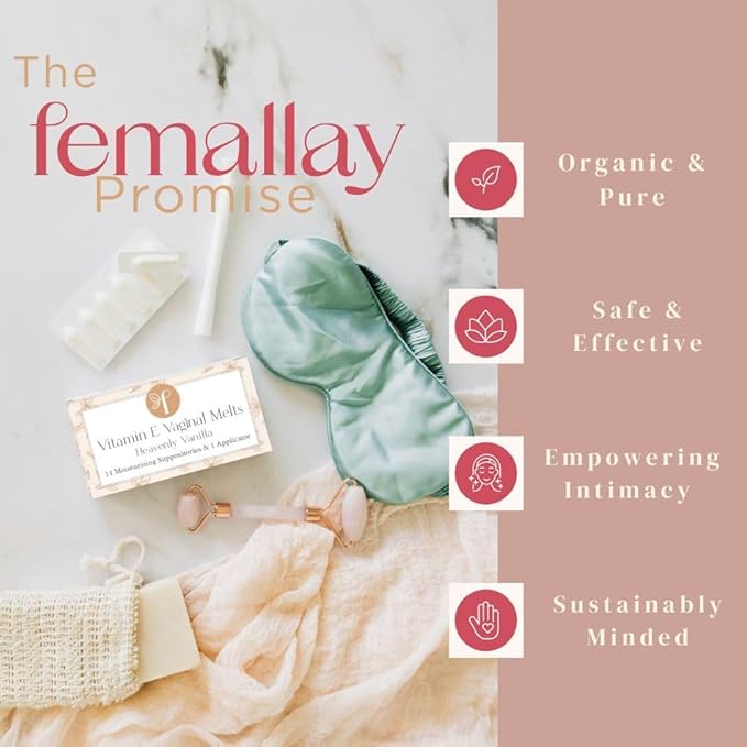 Femallay Organic Vitamin E Vaginal Melts – Heavenly Vanilla – Moisturize Hydrate Comfort &amp Refresh 2-Pack