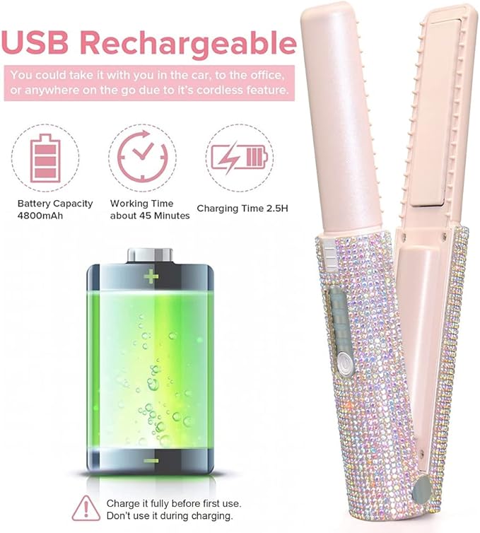 2-in-1 Electric USB Hair Straightening Brush Straightener Brush Straightening Styler Hair Curler