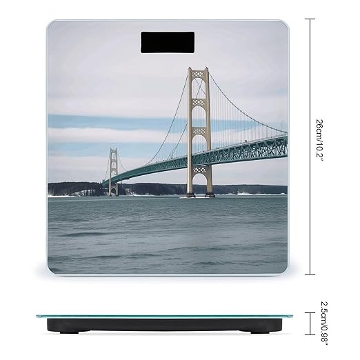 Mackinac Suspension Bridge Weight ScaleClear LED Display Bathroom Digital Weighing ScaleTempered Glass Digital Bathroom Scale for Body Weight Capacity Up to 400 Lbs