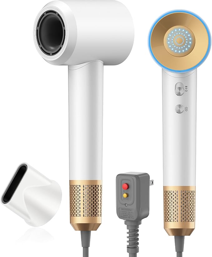 Hair Dryer High-Speed Blow Dryer with 150000 RPM for Fast Drying 500 Million Negative Ionic Hair Dryer Low Noise with Magnetic Concentrator Nozzle (White)