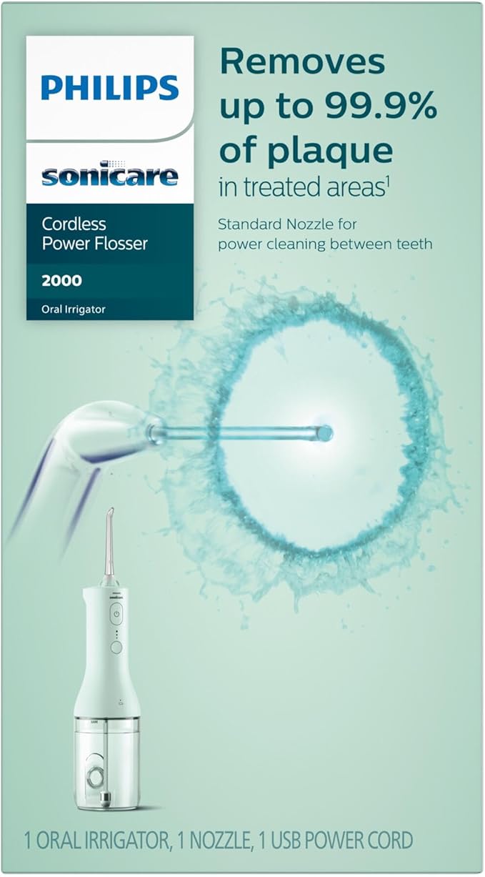 Philips Sonicare Water Flosser Cordless – Rechargeable Power Dental Waterflosser for Teeth Portable Oral Irrigator with 3 Intensity Settings 360° Rotating Nozzle – (Mint)
