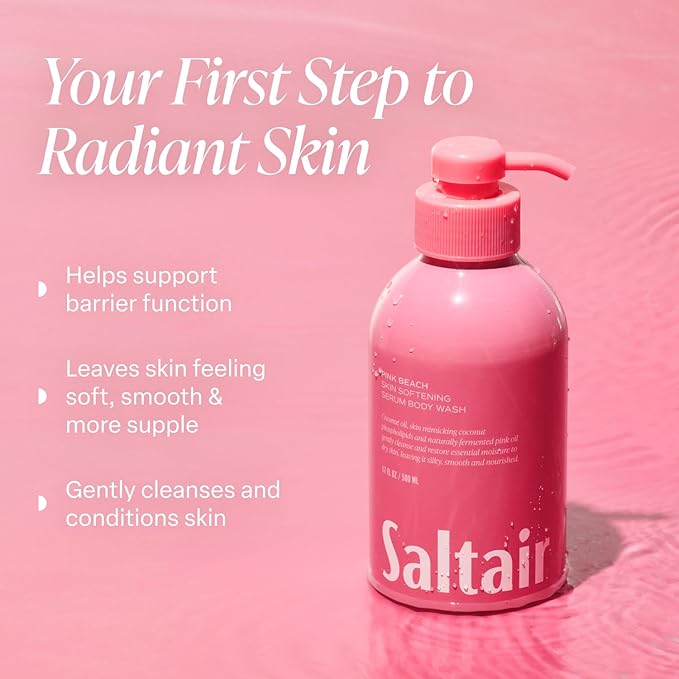 Saltair Body Wash Pink Beach 2-Pack. Moisturizing Body Cleanser &amp Multi-Lipid Body Butter - Rich Nourishing Pink Beach Hydrating Body Cream Bundle
