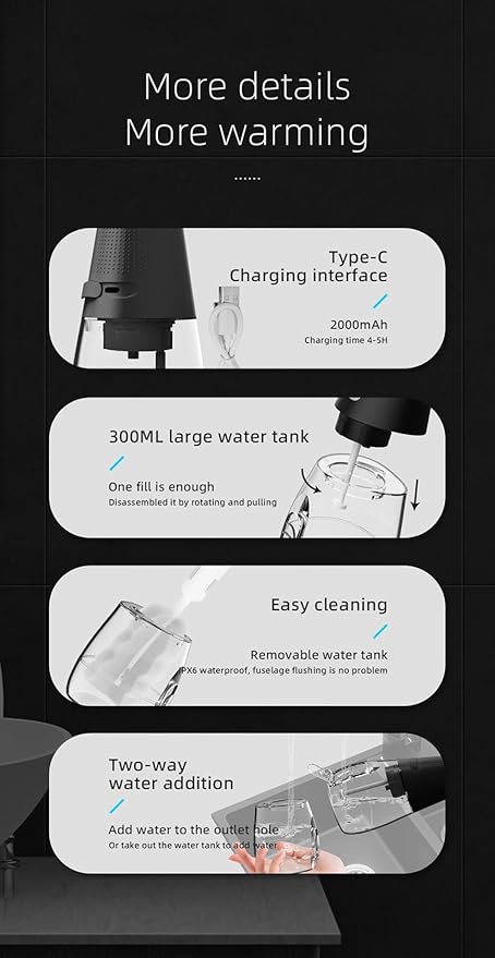 Portable Rechargeable Water Flosser Ipx7 Water Resistant 300Ml Water Scrubber Dentist with 3 Modes 5 Nozzles Dentistry for Traveling at Home (Color : Pink)