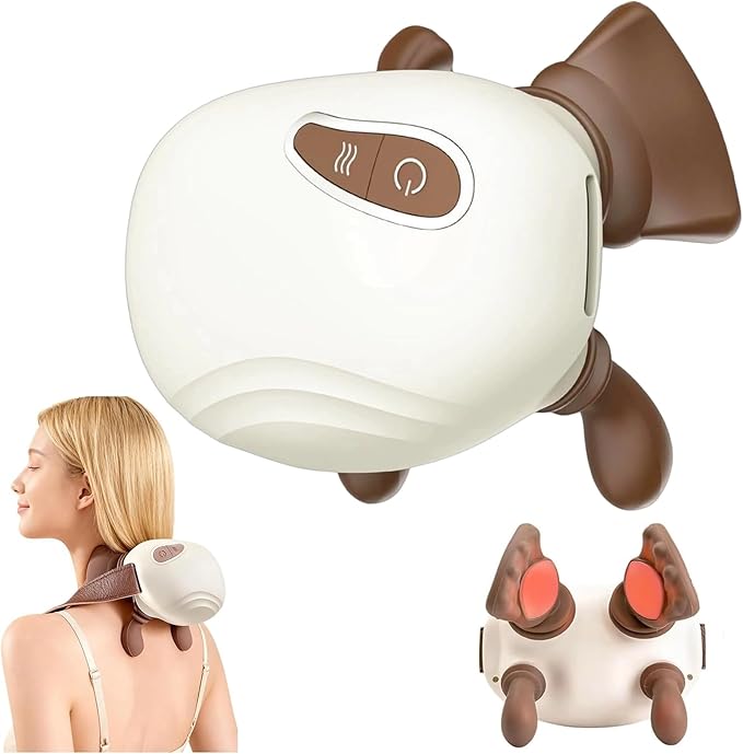 Heated Neck Massager Wireless Portable Shiatsu Neck and Back Massager 4D Kneading Massage Simulated Human Hand Design for Muscle Relax Gifts to Men Women