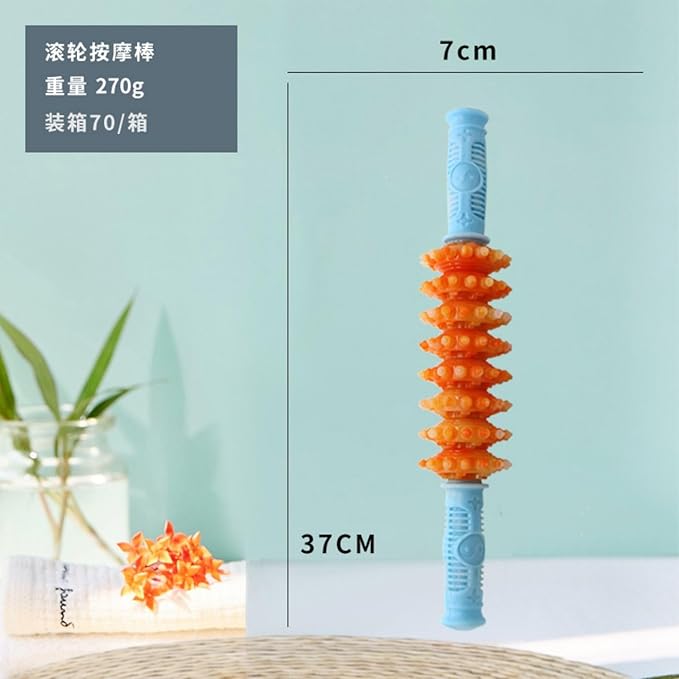 Yoga Fitness Workouts Massage 瑜伽按摩棒 Leg Arms Back Calves Roller Massage Roller Stick 狼牙棒健身器材手持式齿轮按摩滚轮棒 HomeOffice Body Electric Massagers