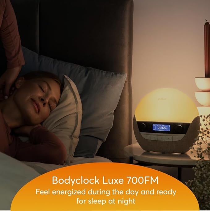 Lumie Bodyclock Luxe 700FM | Wake-Up Light with FM Radio Bluetooth Speakers Sunrise/Sunset Features and Low-Blue Light for Sleep