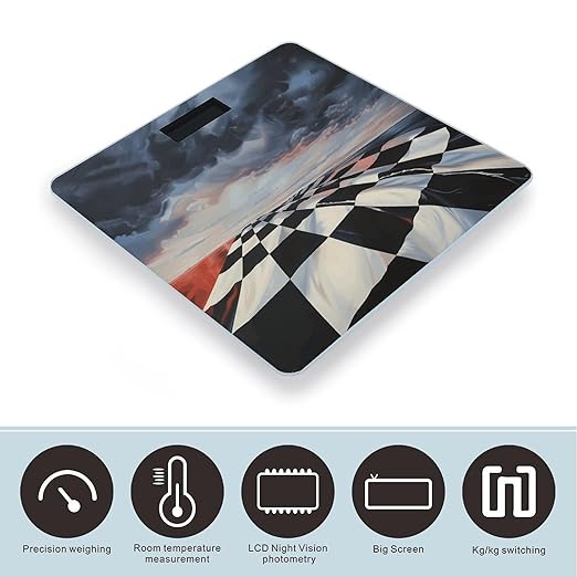 Checkered Flag Racing Scale for Body Weight Highly Accurate Digital Bathroom Body Scale Digital Bathroom Scales for People Anti-Slip Large LCD Display Smart Scales