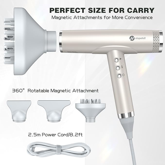 slopehill Professional Hair Dryer with Diffuser Ionic Hair DryerLightweight Compact Powerful &amp Fast Salon Blow Dryer with High Speed Brushless Motor Travel Hairdryer Women &amp Men (Ceramic