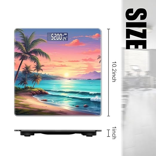 Digital Scale for Body Weight Highly Precision Bathroom Weight Scale 400 lbs with Backlit Display Personalized Scale for Home-Beautiful Tropical Beach with Palm Trees and The Sun Setting