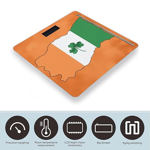 Ireland Flag Shamrock Weight Scale for Body Weight Digital Bathroom Scale High Capacity Accurate Digital Weighing Scales and Easy-to-Read on Backlit LCD Display Scales