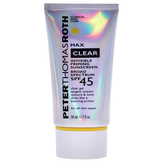 Peter Thomas Roth | Max Clear Invisible Priming Sunscreen Broad Spectrum SPF 45 | Makeup Primer with SPF Water-Resistant Sunscreen Gel with Silky Finish 1.7 fl. oz.