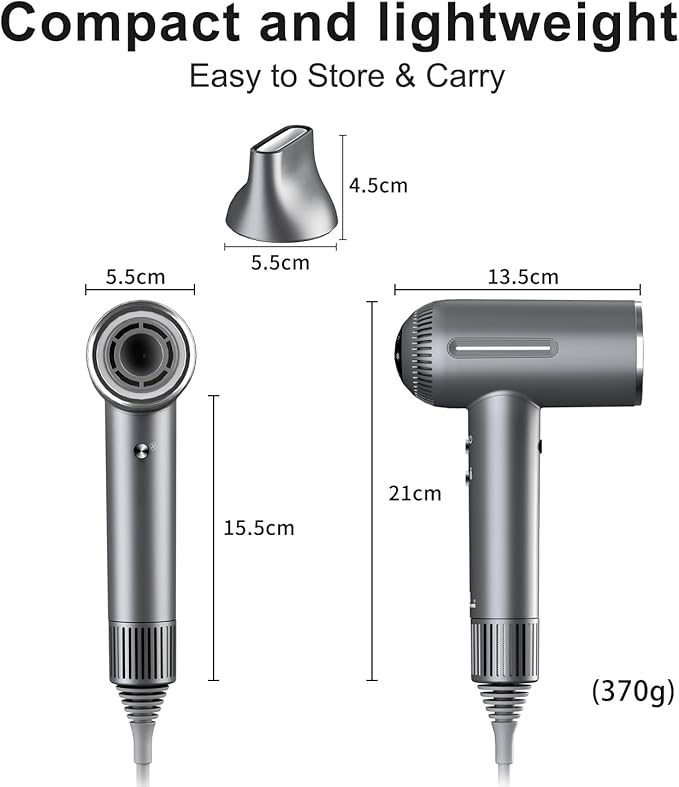 Hair Dryer Negative Ionic Blow Dryer with 11000RPM High-Speed Motor for Fast Drying Low Noise Thermo-Control Lightweight Portable Hairdryer with Magnetic Nozzle for Home Travel
