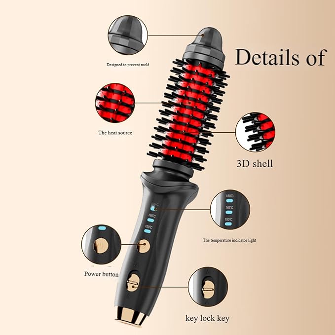 Cordless Heated Round Brush for Travel Mini Thermal Curling Iron for Short Hair USB Rechargeable Small Barrel Volume Heat Styling Curling Brush for Men and Women Curly Straight Hair (Black)