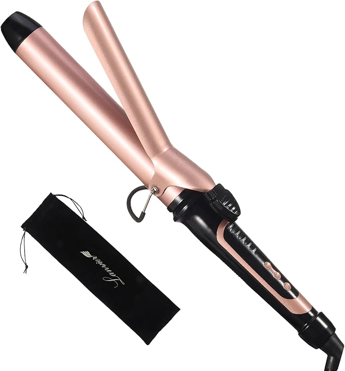 LANVIER 1.25 Inch Long Barrel Curling Iron 1 1/4 Inch Curling Iron for Medium to Long Hair up to 450F Worldwide Dual Voltage Curler for Traveling Waving Style Tool - Rose Gold