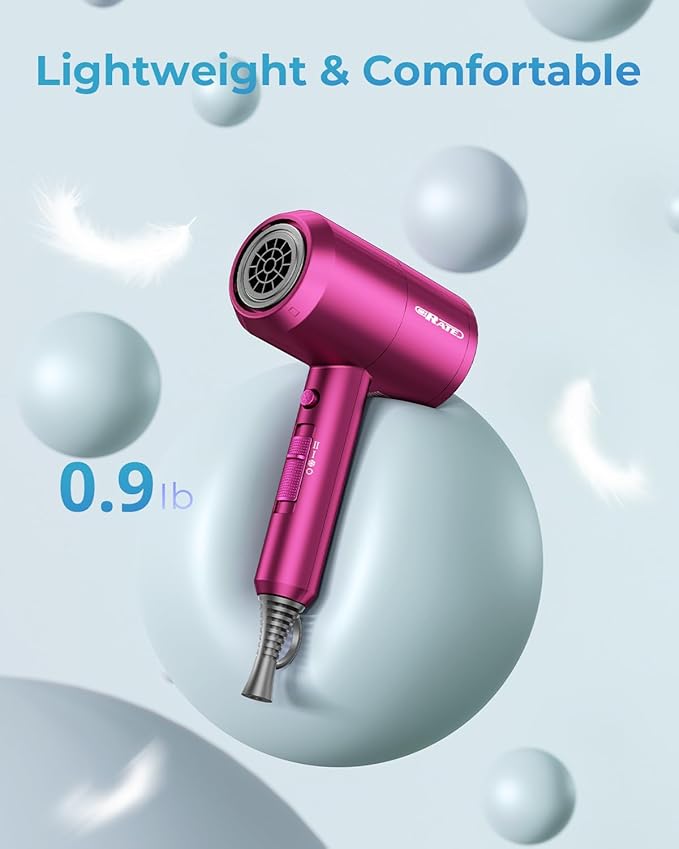 SHRATE Ionic Hair Dryer with Diffuser | Professional Blow Dryer for Curly Frizzy &amp All Hair Types | Low Noise &amp Gentle for Sensitive Hair | Compact &amp Portable Design for Home Travel Wom