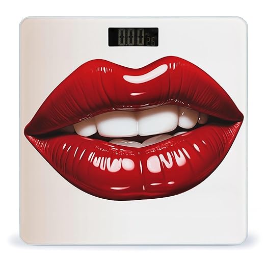 Cute Graphic Red Lips Bathroom Scale Large LCD Backlight Display Digital Scale Rounded Corners Body Scales Automatic Power On/Off Bathroom Scales for Home Bedrooms