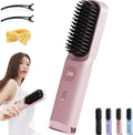 Portable Straightener Brush for Short Hair2026 New Cordless Hair Straightener Brush4 Temperature SettingsCeramic Care Fast Heating Hair Comb Styling Tool for Women Home Use (Pink)