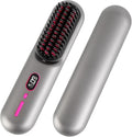 Hair Straightener Brush Advanced Negative Ionic Hair Brush Straightener Heated Hair Straightening Comb for Smooth Frizz-Free Hair 30s Fast Heating &amp 12 Temp Settings Grey