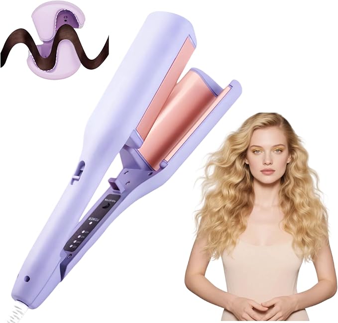 Hair Styling Tool with Negative Ionic Technology 2025 French Wave Curling Iron 3D Curling Iron for Women Fast Heat 4 Gears Lasting Beach Waves (Purple)