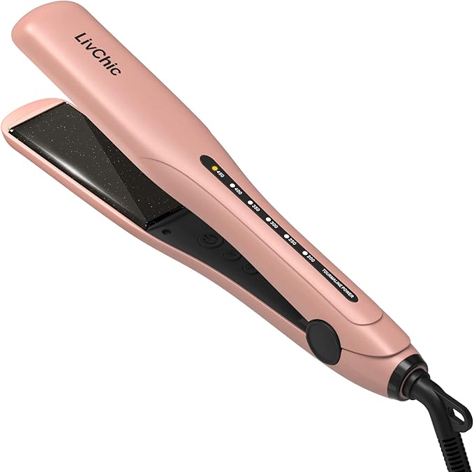Flat Iron Hair Straightener Ceramic Tourmaline Hair Straightens and Curls Adjustable Temp up to 450 Degree Avoid Snagging 1.5 inch Wide Enough