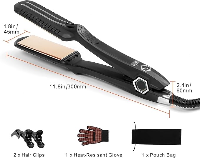 Happybuy Titanium Hair Straightener - Your Ideal Styling Companion! This 1.5 - inch Straightener Features Infrared Heating an LCD Display and 19 Temperature Options from 210°F - 450°F.