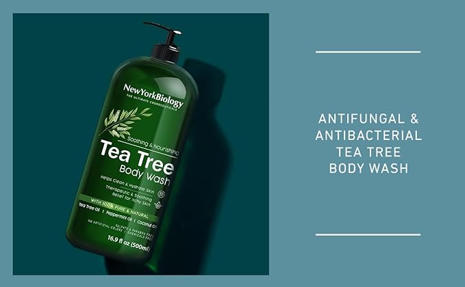 New York Biology Tea Tree Body Wash with Tea Tree Shampoo and Conditioner Set – Helps Itchy Skin Conditions &amp Body Odor - Deep Cleanser – Relief for Dandruff and Itchy Scalp – 16.9 fl. Oz