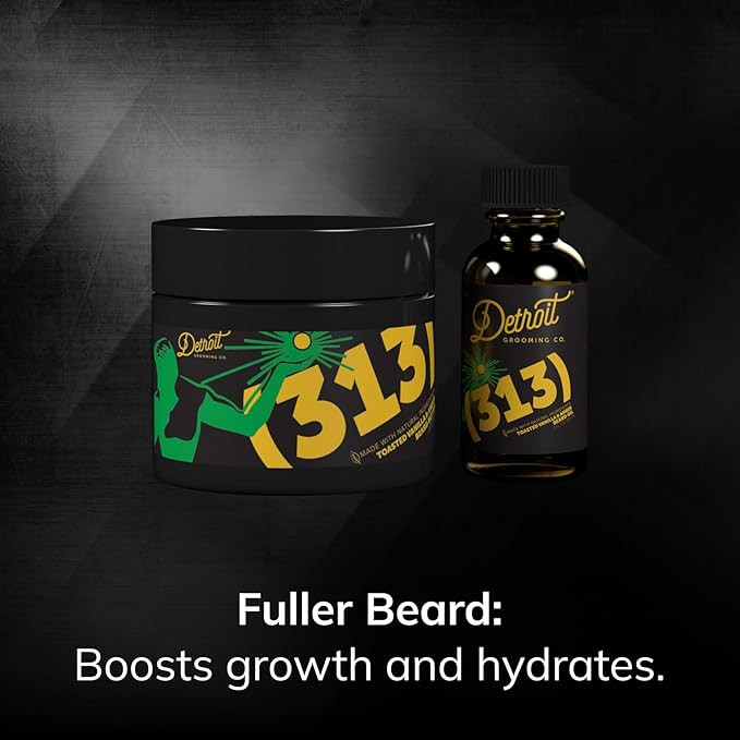 Detroit Grooming Co. Beard Oil &amp Beard Butter Bundle – 313 (Vanilla &amp Amber Scent) – Beard Hydration Set with Vitamin E &amp Sunflower Oil