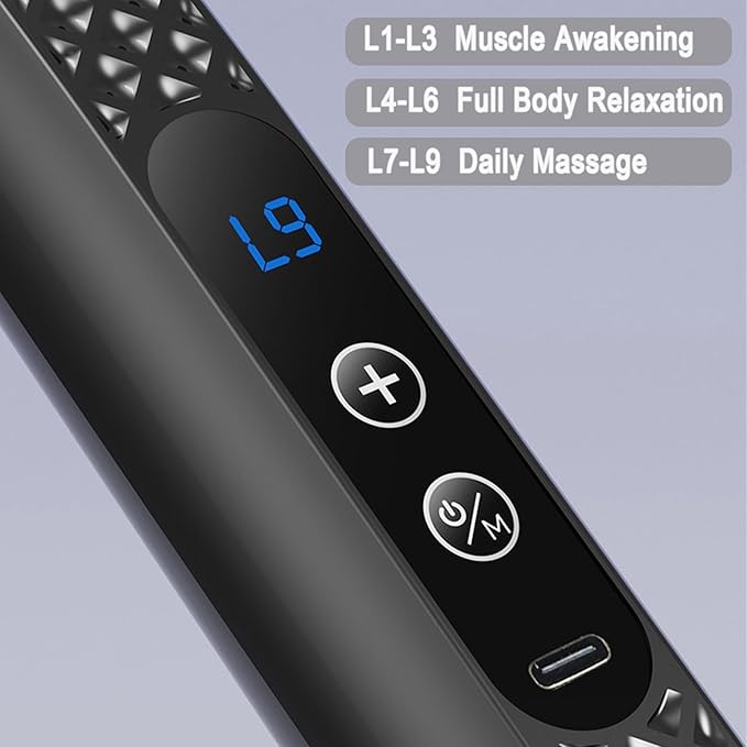 Massage Gun with Upgraded Extension Handle Massage Gun Deep Tissue - Back Massager for Pain Relief Deep Tissue Muscles/Neck/Shoulders/Waist/Legs Massager 5 Replaceable Heads &amp 9 Speed Levels(Bl