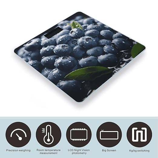 Delicious Blueberry Digital Bathroom Scale for Body Weight Weighing Scale with Backlit LCD Display High Precision Measurements &amp Measures Weight Up to 180kg