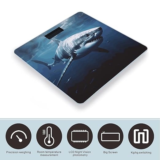 Great White Shark Bathroom Scale Automatic Power On/Off Body Scales LCD Backlight Display Square Digital Scale Rounded Corners Bathroom Scales for Home Bedrooms