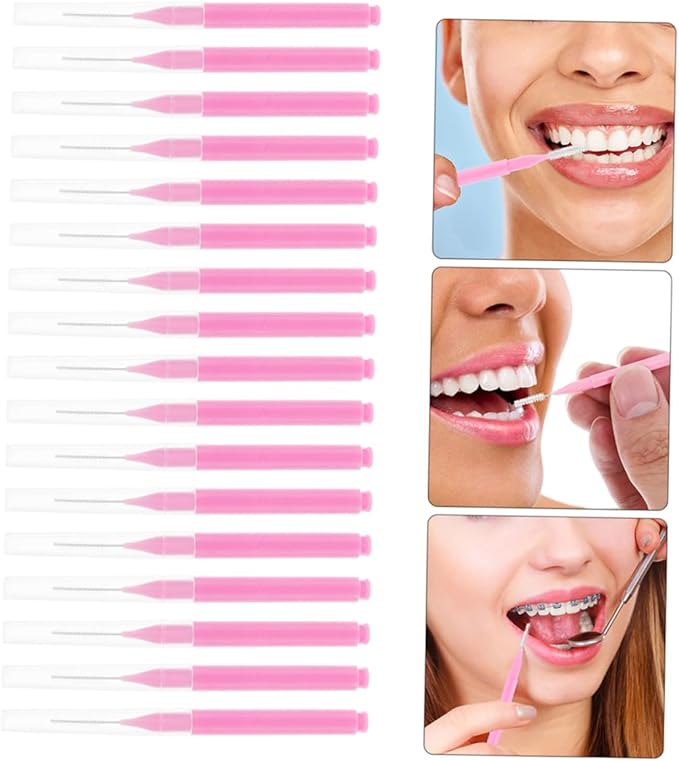 200pcs Interdental Brushes for Braces Soft Bristle Oral Pick Brush Ergonomic Design for Gentle Cleaning for Flossing and Oral Pink Interdental Cleaners
