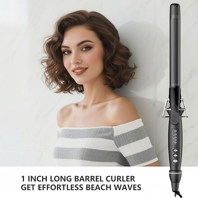SAOSA 1 Inch Extra Long Barrel Curling Iron Tourmaline Ceramic Curling Iron with Auto Shut-Off Dual Voltage 110-240V Hair Curler Suitable for Travel Including Glove