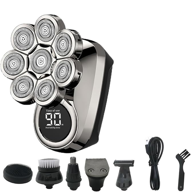 Head Shavers for Bald Men 6 in 1 Electric Razor Men Grooming Kit Wet Dry Electric Shaver LCD Display Beard Hair Trimmer Rechargeable Bald Head Shaving Machine