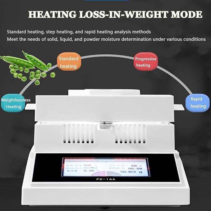 100g/50g Lab Moisture Analyzer 5.5 Inch Digital Display Halogen Moisture Meter with 100mm Stainless Steel Weighing Pan 0.01% Readability&ampAutomatic Fault Detection 3 Drying Modes for Grain Fe