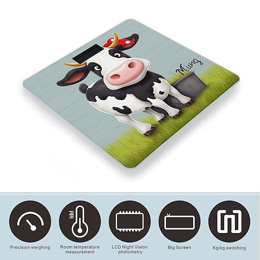 Cute Cow Bathroom Scale for Body Weight Bathroom Weighing Scales with Back Lit LED Display Sturdy Tempered Glass Body Weight Bathroom Scale 400lb Weighing