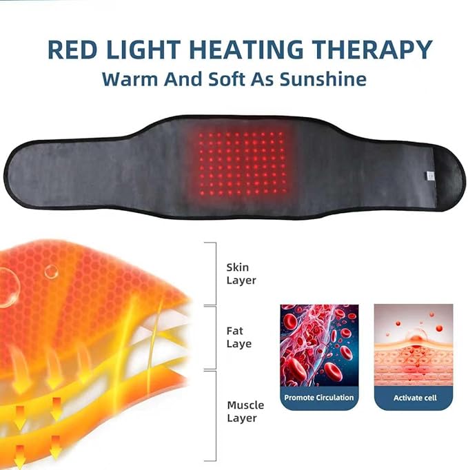 HONGJING Red Light Massage Back Brace with Heat for Lower Back Pain Relief Cordless Back Support Massager Belt Rechargeable for Pain from Herniated Disc Scoliosis Sciatica (L)