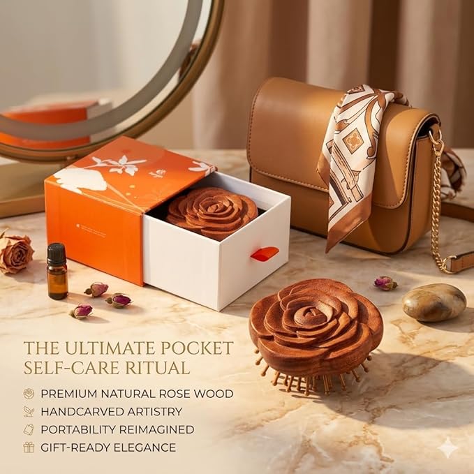 Handmade Wooden Scalp Massager for Hair Growth &amp Dandruff Rose Sandalwood Head Spa Comb for Stress Relief &amp Relax Anti-Static Hairbrush for All Hair Types Luxury Gift for Women &amp Mom