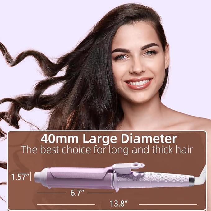 GREEN BREATH 40mm Large Curling WandNegative Ion Curler2 inch Curling IronLarge Barrel Hair CurlerBionic CulerBig Barrel Curling Iron for Long HairHot Tools Professional Curling Rod