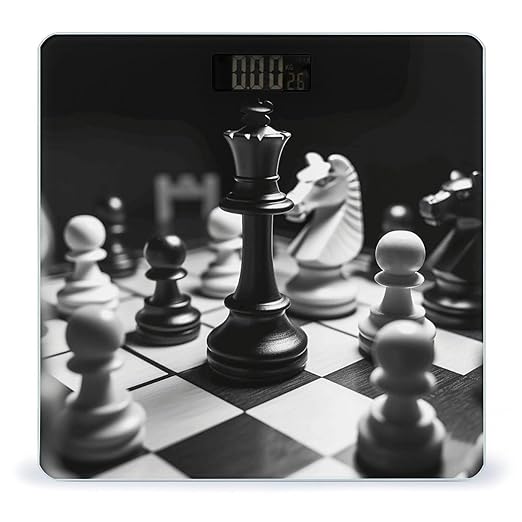 Black and White Chess Bathroom Scale Rounded Smart Scale for Body Weight Automatic Power On/Off Weight Scales Accurate Bathroom Digital Scales for Pet Home Bedroom Kitchen